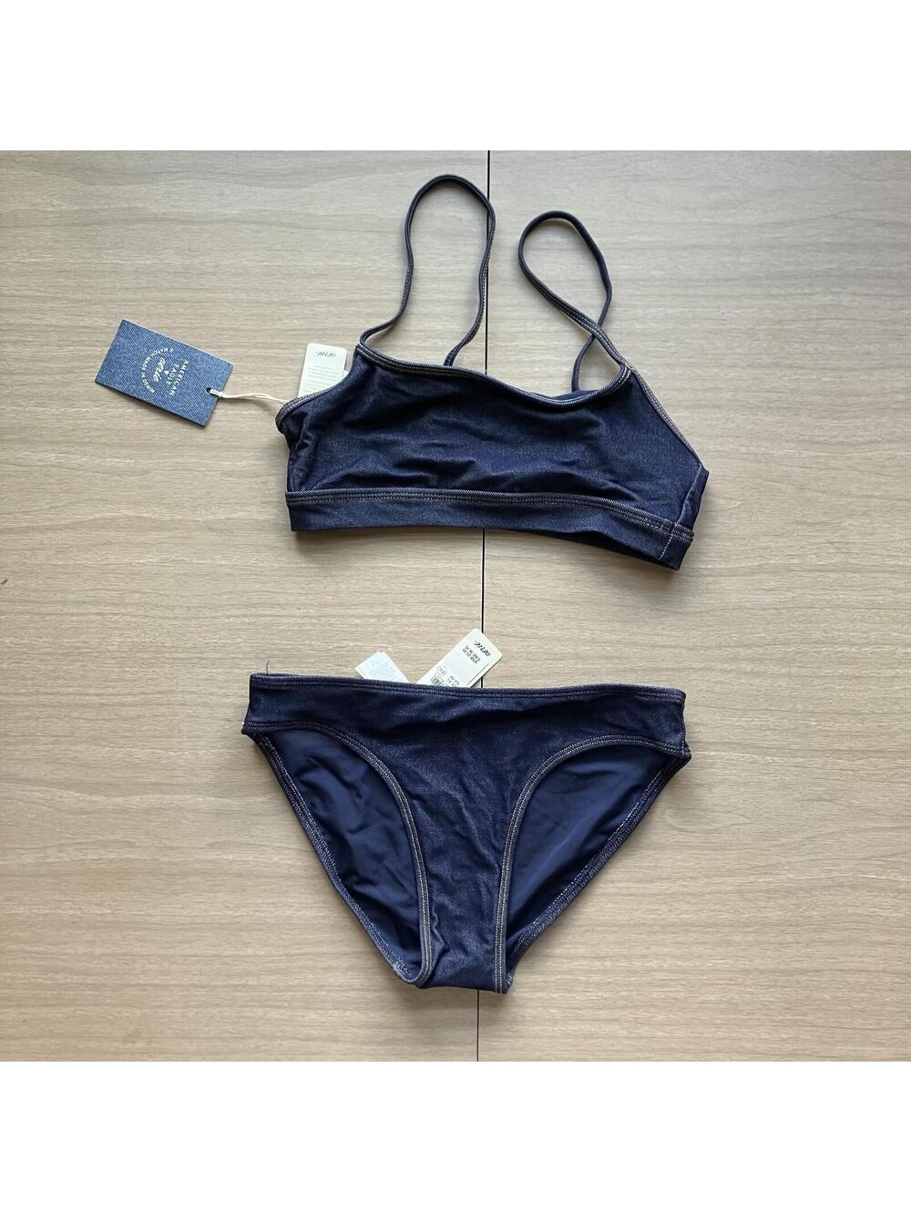 AE x Aerie Match Made In Denim Straight Scoop Top Bikini Bottom SET XS New